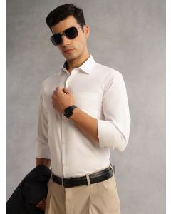 White Regular Fit Long Sleeves Cutaway Collar 100% Cotton Dobby Formal Shirt