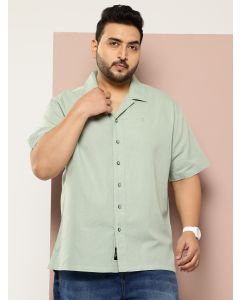 Pista Plus Size Oversized Fit Short Sleeves Cuban Collar Solid Cotton Linen Casual Shirt
