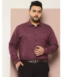 Wine Plus Size Regular Fit Long Sleeves Cutaway Collar Geometric Printed 100% Cotton Satin Formal Shirt