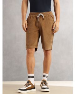 Beige Regular Fit Mid-Rise Corduroy Casual Shorts
