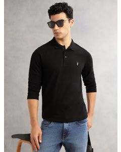 Black Regular Fit Long Sleeves Solid Polo Collar Knitted T-shirt