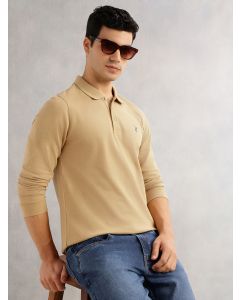 Khaki Regular Fit Long Sleeves Solid Polo Collar Knitted T-shirt