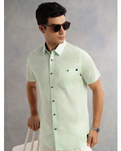 Lime Green Regular Fit Short Roll-Up Sleeves Spread Collar 100% Cotton Casual Shirt