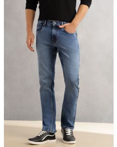 Mid Blue Straight Fit Mid-Rise 5 Pockets Faded Stretchable Jeans
