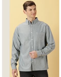 Olive Boxy Fit Long Sleeves Spread Collar Solid 100% Cotton Oxford Casual Shirt