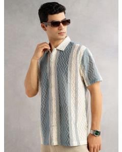 Men Blue Printed Crochet Shirt