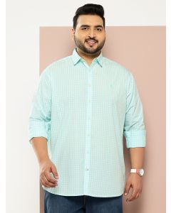 Aqua Cricket Club Plus Size Regular Fit Long Sleeves Spread Collar Gingham Checks 100% Cotton Casual Shirt