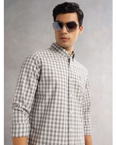 Grey Cricket Club Slim Fit Long Sleeves Button-Down Collar Gingham Checks 100% Cotton Casual Shirt
