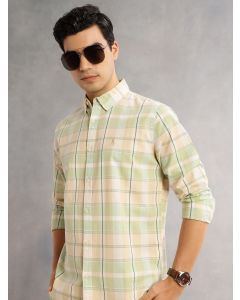 Green Cricket Club Slim Fit Long Sleeves Button-Down Collar Grid Tattersall Checks Casual Shirt