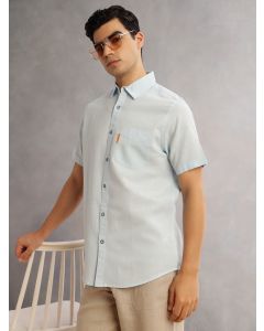 SkyBlue Cricket Club Regular Fit Short Sleeves Spread Collar Cotton Linen Casual Shirt