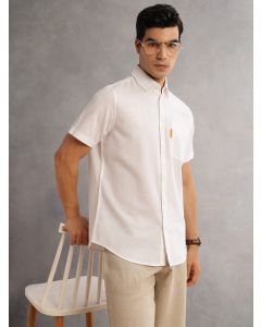 White Cricket Club Regular Fit Short Sleeves Spread Collar Cotton Linen Casual Shirt