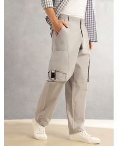 Light Grey Cricket Club Relaxed Fit Mid-Rise 100% Cotton Woven Cargo Trouser