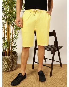 Yellow Relaxed Fit Mid-Rise Solid Knitted Shorts
