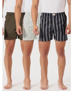 Multicolor Cricket Club Regular Fit 100% Cotton Woven Boxer Shorts (Pack of 3)