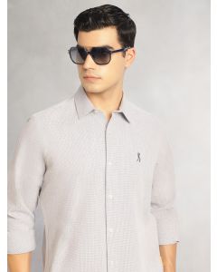 Grey Cricket Club Collection Slim Fit Long Sleeves Spread Collar Pinstripes Cotton Linen Casual Shirt