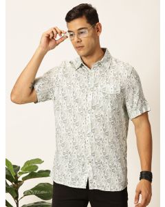 Olive Regular Fit Short Sleeves Spread Collar Ethnic Motifs Printed Casual Shirt