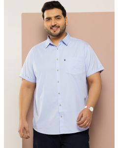 Sky Blue Plus Size Regular Fit Short Sleeves Spread Collar 100% Cotton Casual Shirt