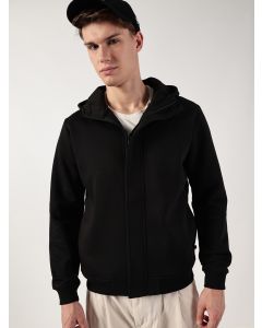 Black Regular Fit Long Sleeves Solid Open Front Hooded Jacket
