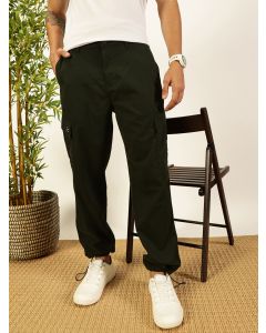 Bottle Green Regular Fit Mid-Rise Cotton Woven Parachute Cargo Trouser
