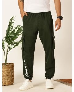 Kombu Green Relaxed-Fit Mid-Rise Solid 3 Pockets Cargo Joggers