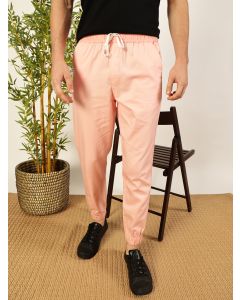 Peach Regular Fit Mid-Rise 3 Pockets Solid Cotton Woven Joggers