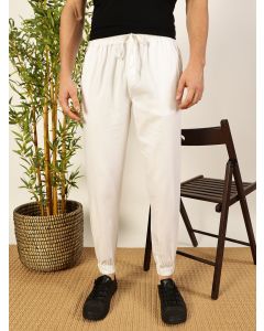 White Regular Fit Mid-Rise 3 Pockets Solid Cotton Woven Joggers
