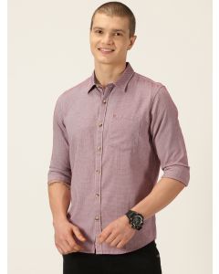 Maroon Slim Fit Long Sleeves Spread Collar Graphic Checks Cotton Casual Shirt