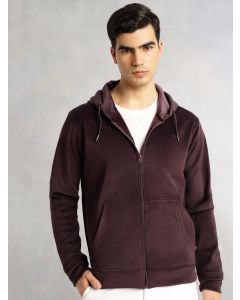 Burgundy Regular Fit Long Sleeves Kangaroo Pocket Polyester Hoodie Sweatshirt