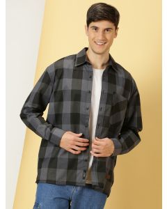 Grey Oversized Long Sleeves Spread Collar Buffalo Checks Knitted Casual Shacket