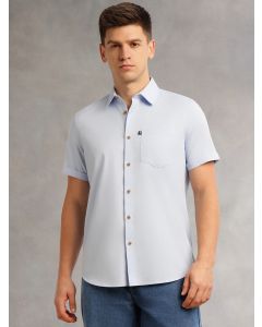 Sky Blue Slim Fit Short Sleeves Spread Collar Solid Casual Shirt