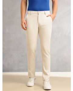 Beige Cricket Club Collection Regular Fit Mid-Rise Solid 4 Pockets Woven Chinos Trouser