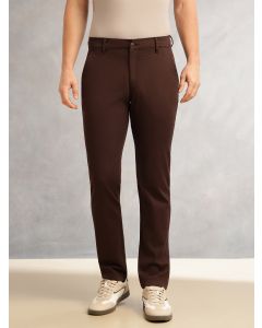 Brown Cricket Club Collection Regular Fit Mid-Rise Solid 4 Pockets Woven Chinos Trouser