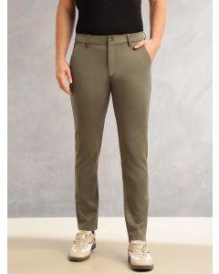 Olive Cricket Club Collection Regular Fit Mid-Rise Solid 4 Pockets Woven Chinos Trouser