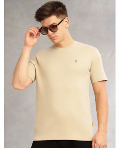 Cream Cricket Club Collection Regular Fit Short Sleeves Round Neck Solid 100% Cotton Knitted Tshirt