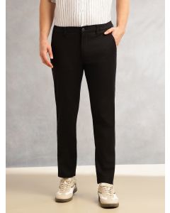 Black Straight Fit Mid-Rise Solid 4 Pockets Woven Chinos Trouser