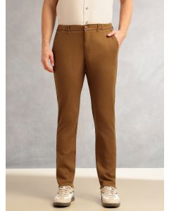 Brown Straight Fit Mid-Rise Solid 4 Pockets Woven Chinos Trouser