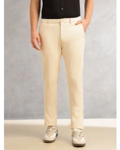 Cream Straight Fit Mid-Rise Solid 4 Pockets Woven Chinos Trouser