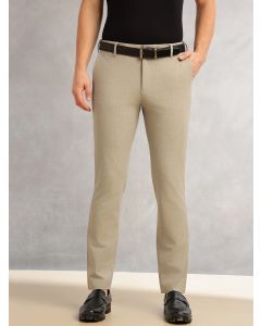 Khaki Slim Fit Mid-Rise Flexi-Waist 4-Way Stretch Solid Formal Performance Trouser