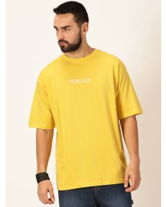 Yellow Oversized Short Sleeves Round Neck Graphic Printed 100% Cotton Knitted T-shirt