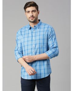 Royal Blue Cricket Club Collection Slim Fit Long Sleeves Spread Collar Grid Tattersall Checks 100% Cotton Casual Shirt