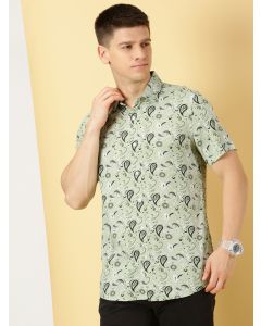 Green Regular Fit Short Sleeves Spread Collar Abstract Printed Casual Shirt
