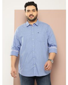 Oxford Blue Plus Size Regular Fit Long Sleeves Spread Collar Micro Checks 100% Cotton Casual Shirt