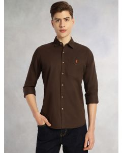 Coffee Cricket Club Collection Long Sleeves Slim Fit Spread Collar 100% Cotton Twill Casual Shirt