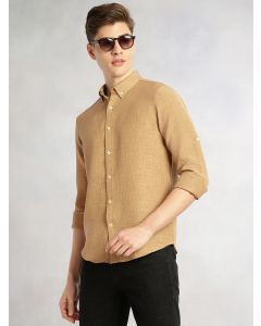 Gold Slim Fit Long Sleeves Button-Down Collar Polyester Casual Shirt