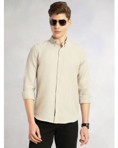 Light Grey Slim Fit Long Sleeves Button-Down Collar Polyester Casual Shirt