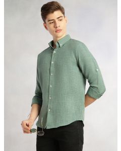 Mint Slim Fit Long Sleeves Button-Down Collar Polyester Casual Shirt