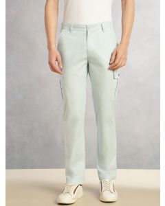 Sky Blue Cricket Club Collection Relaxed Fit Mid-Rise 100% Cotton Woven Cargo Trouser