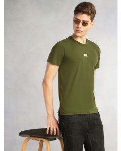 Olive Cricket Club Collection Regular Fit Short Sleeves Round Neck Solid Knitted T-Shirt