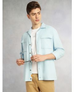 Blue Cricket Club Collection Oversized Fit Long Sleeves Camp Collar 100% Cotton Shacket