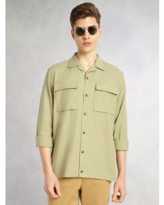 Green Cricket Club Collection Oversized Fit Long Sleeves Camp Collar 100% Cotton Shacket